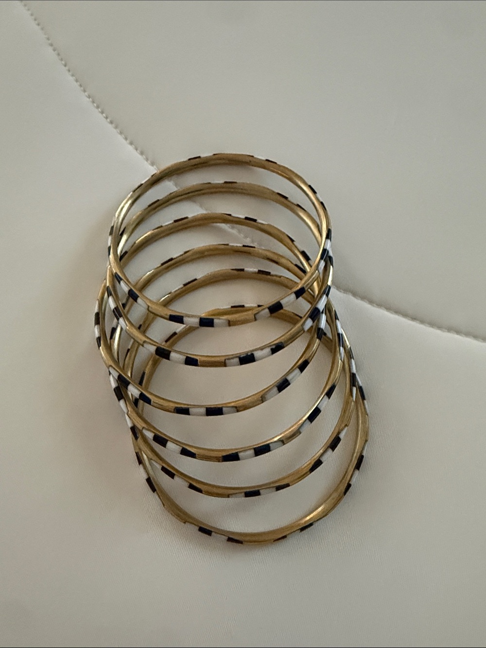 Buddha Girl Gold and Black Striped Bangle Bracelets Set of 6 - Never Worn